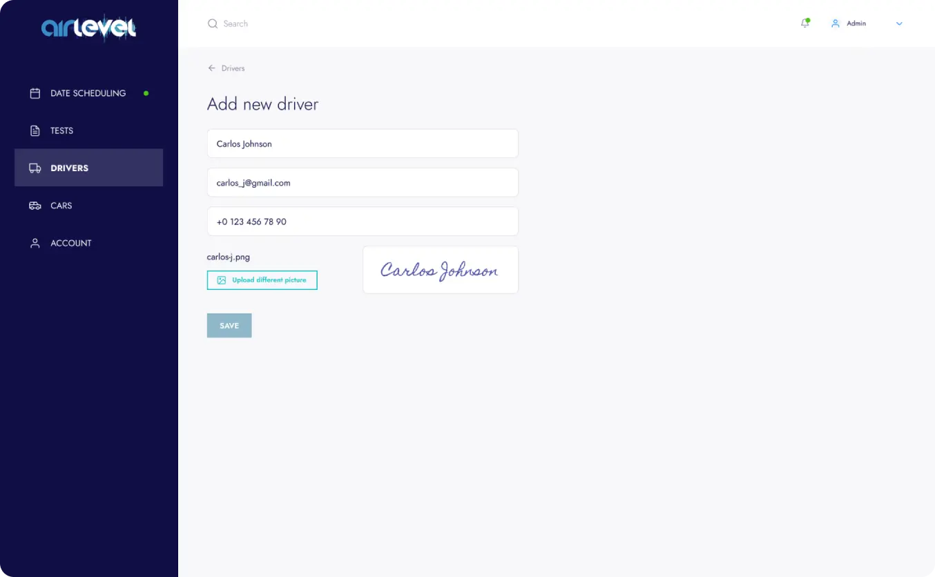 Add new driver form in Airlevel application